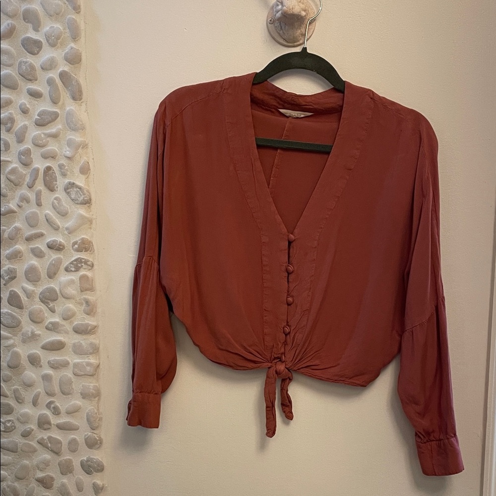 Elegant Button-Down Tie-Front Blouse